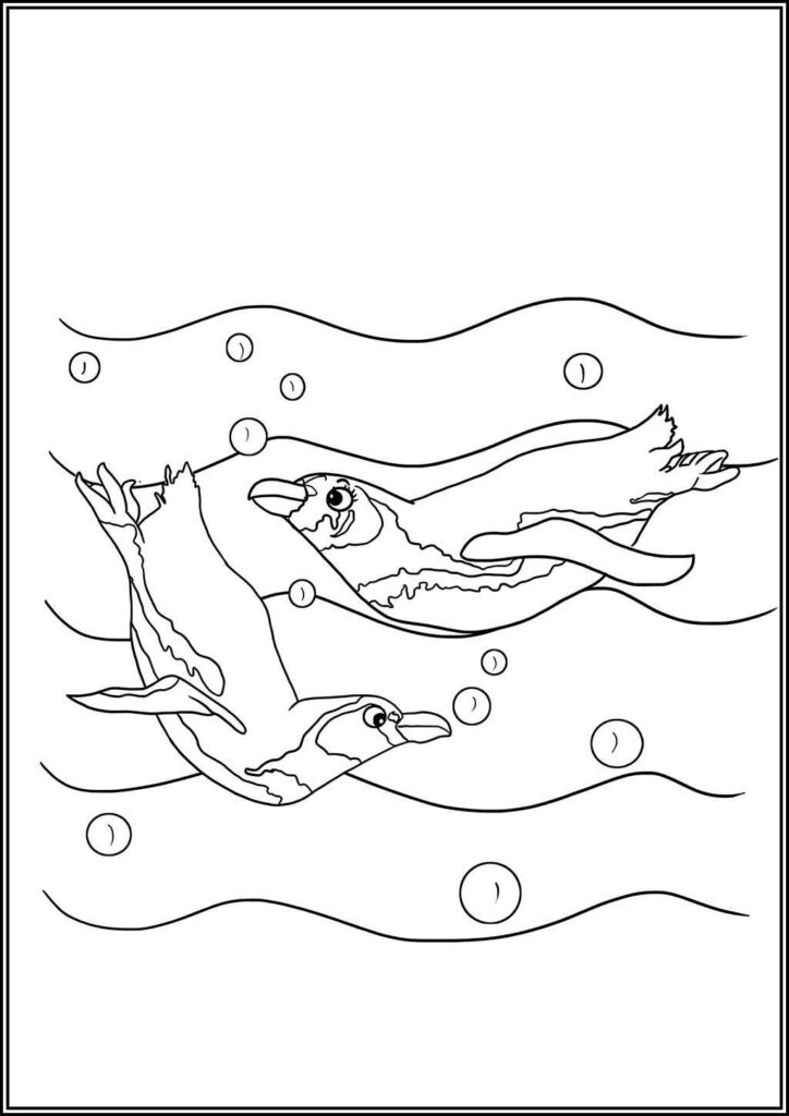 Two Penguins Swimming Coloring - TotalColoring.Com