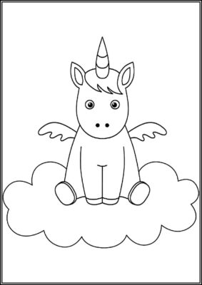 Unicorn Sitting On Cloud Coloring - TotalColoring.Com