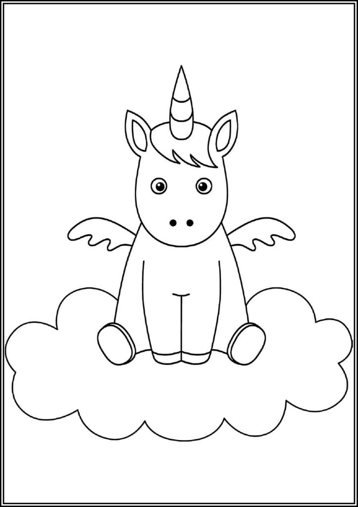 Unicorn Sitting On Cloud Coloring - TotalColoring.Com